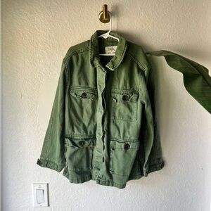 Zara Boys or Girls Green Button Front Long Sleeve Utility Chore Jacket Size 10